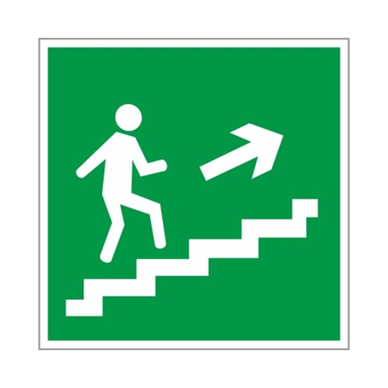 Знак Е15. "Направление к эвакуационному выходу по лестнице вверх"