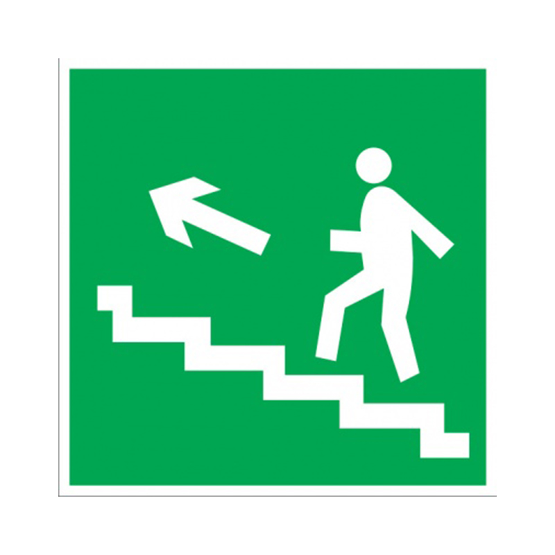 Знак Е16. "Направление к эвакуационному выходу по лестнице верх"